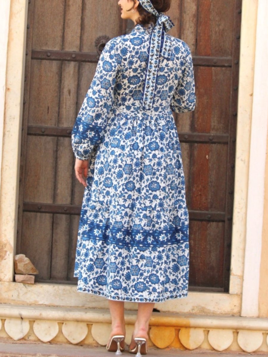 Block Print Floral Cotton Dress