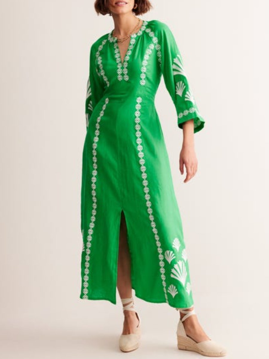 Breathable Linen Embroidered Dress