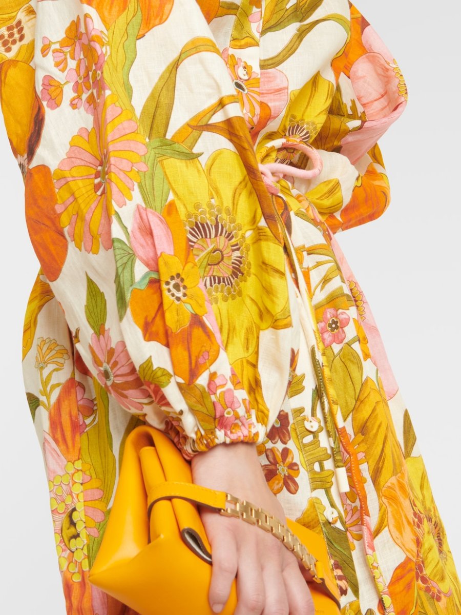 Sunflower Print Linen Shirt Dress