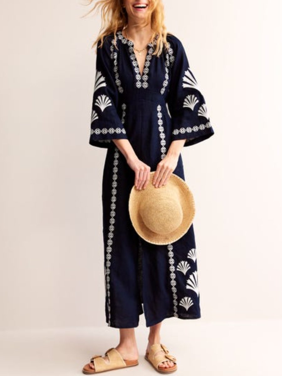 Breathable Linen Embroidered Dress