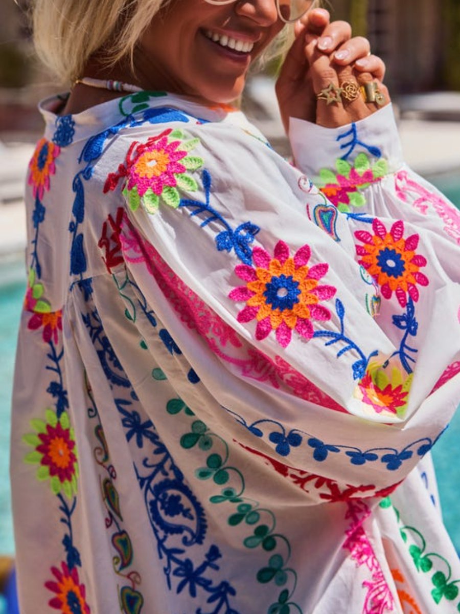 Flower Embroidered Shirt