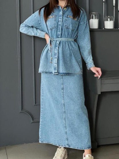 Casual Denim Two Piece Set