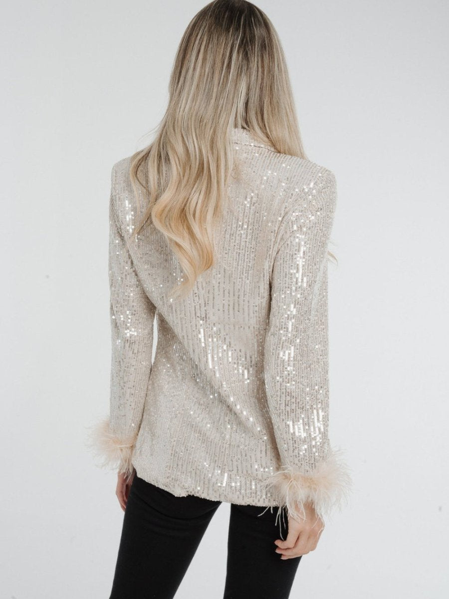 Silver Feather Trim Sequin Blazer