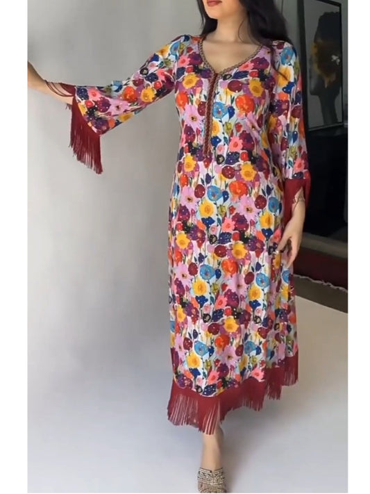 Casual Fringed Floral Dress