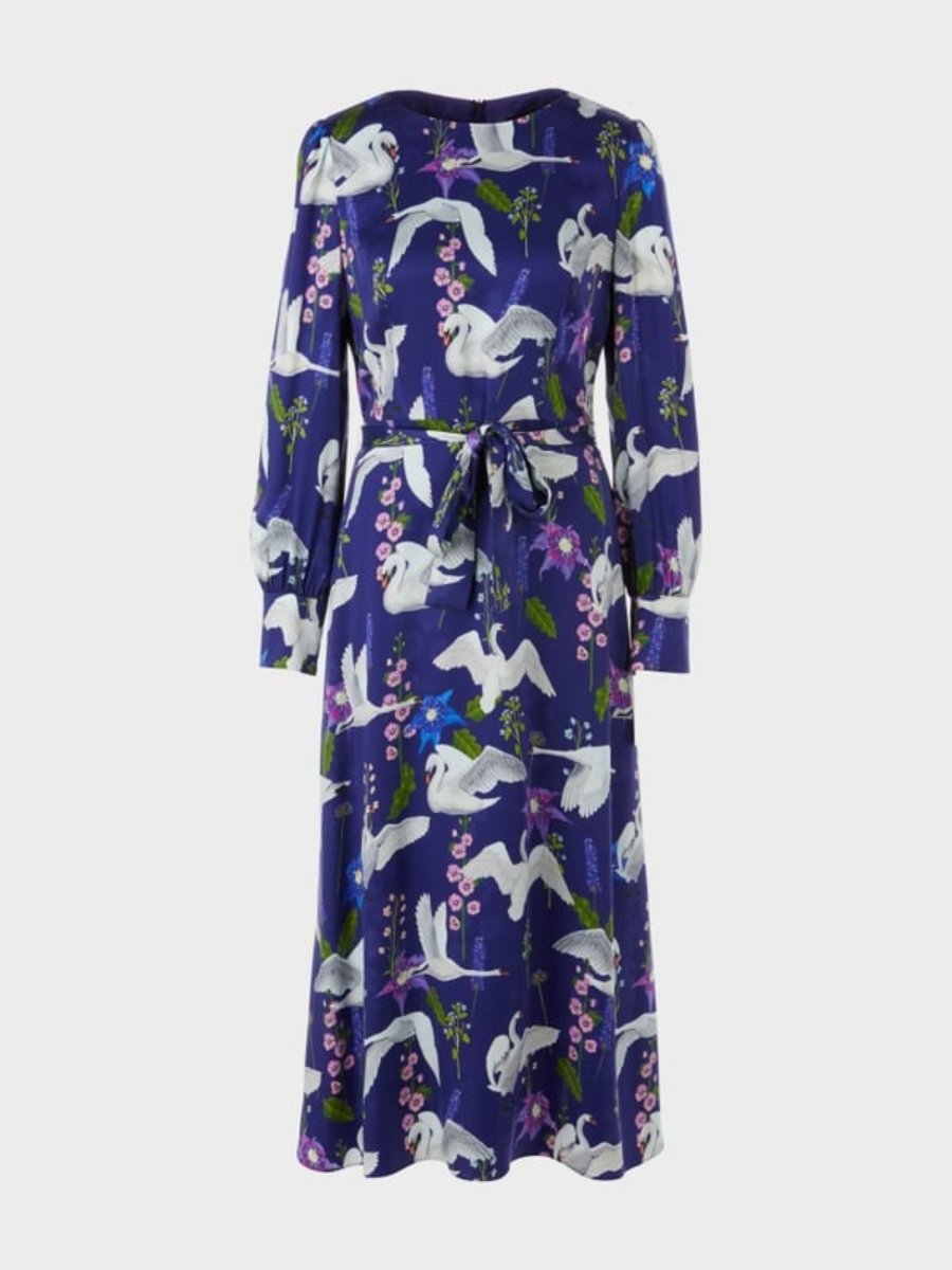 Elegant Silk Printed Swan Dress