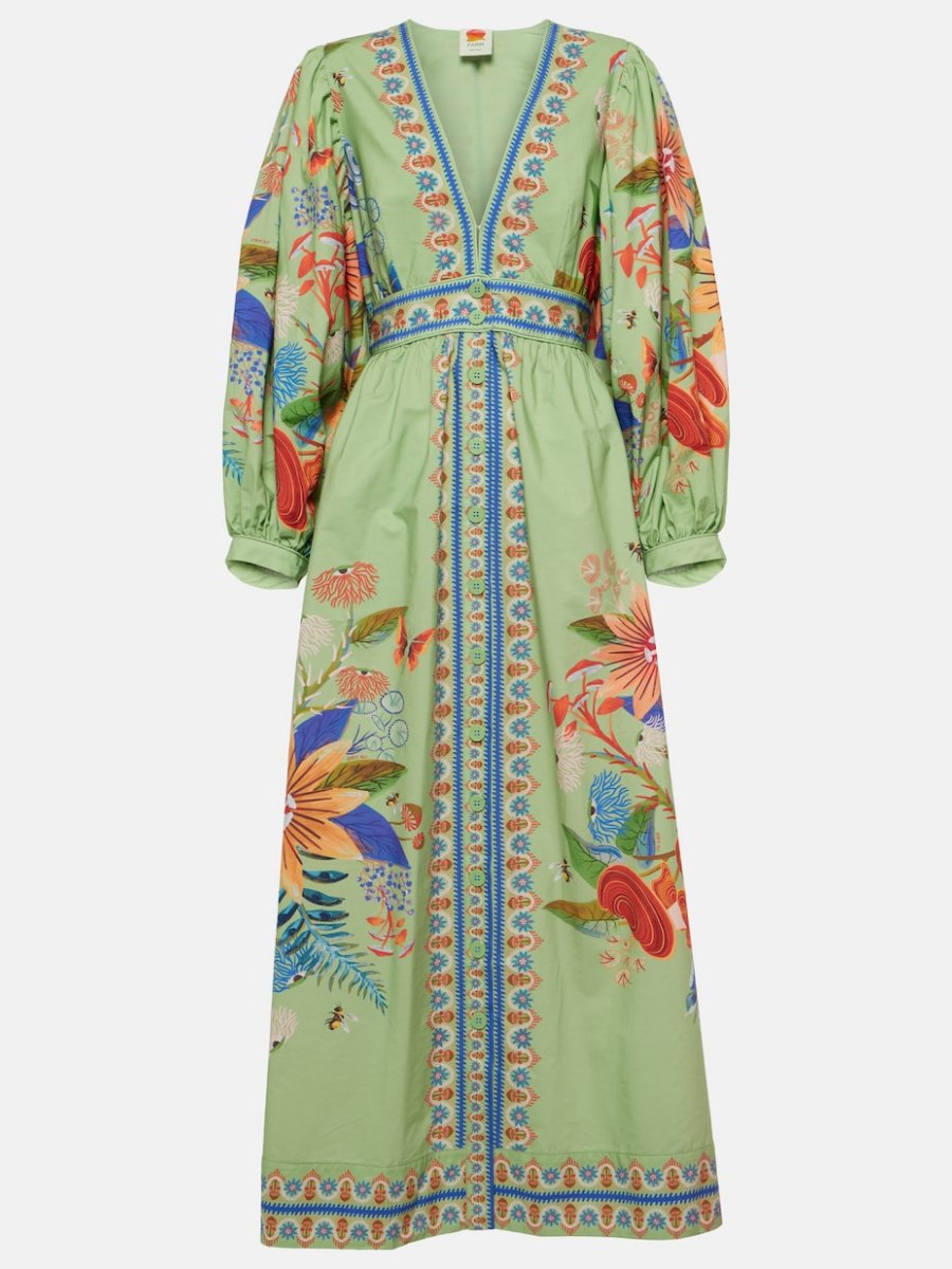 Green Tropical Print Dress