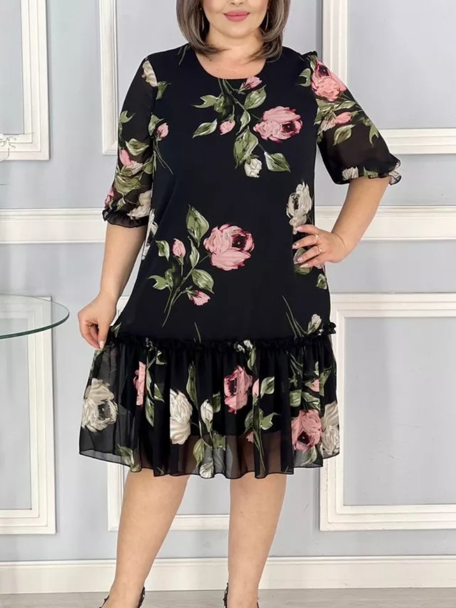 Floral Chiffon Half Sleeve Dress