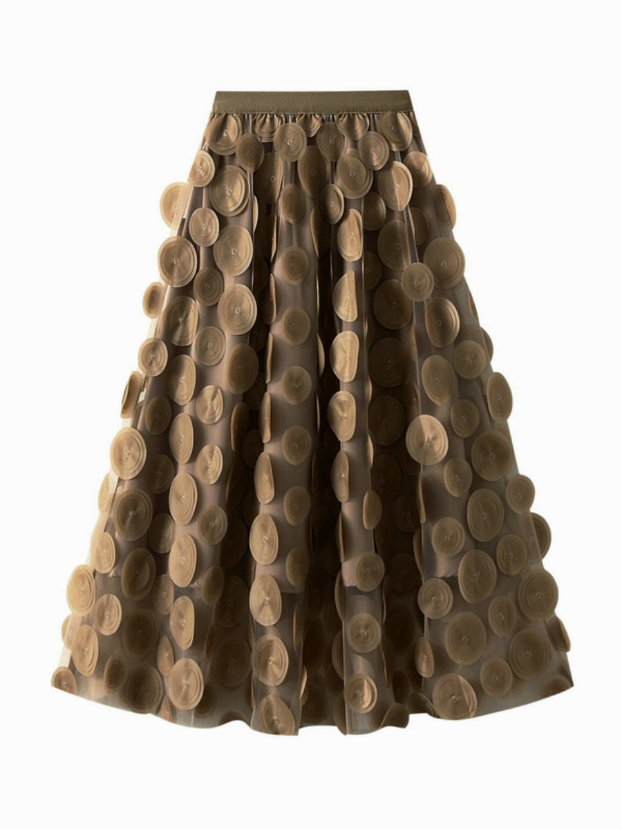 3D Wave Dot Mesh Midi Skirt