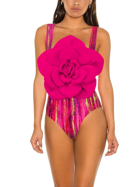 3D Pink Flower Two-piece Swimsuit