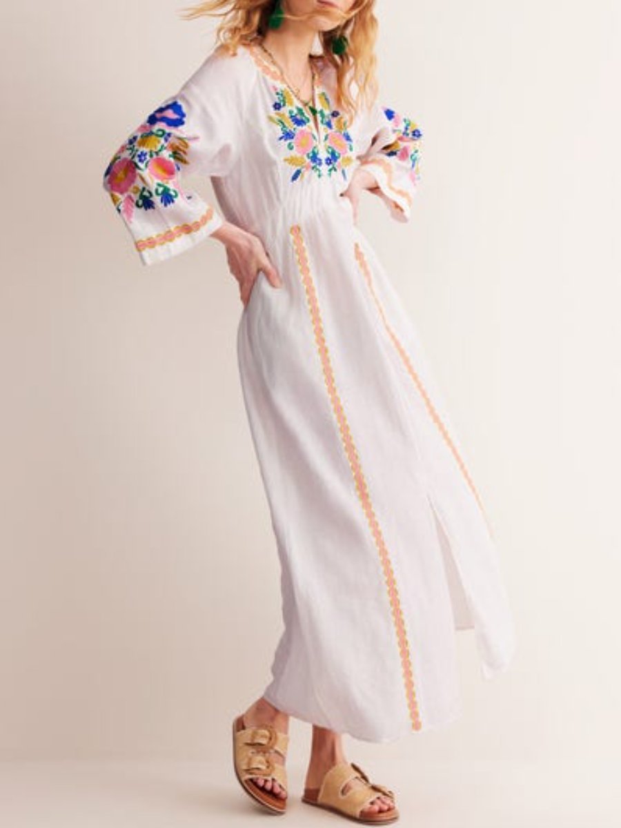 Breathable Linen Embroidered Dress