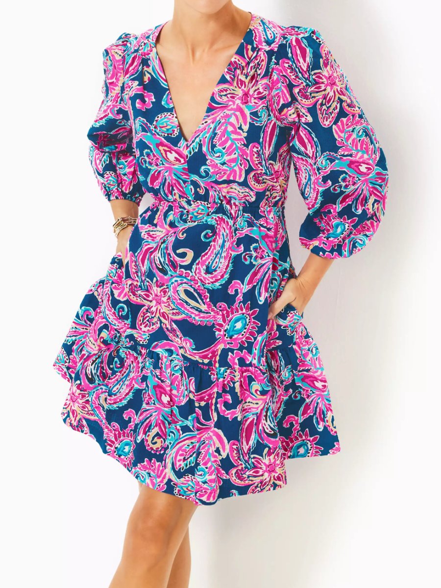 V Neck Printed Dress