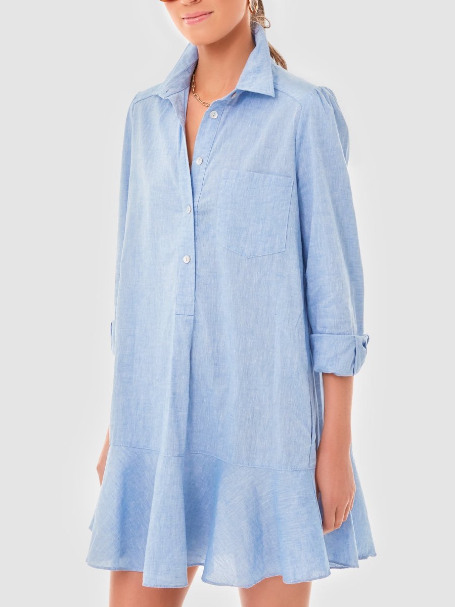 Chic Blue Long Sleeve Shirt Dress