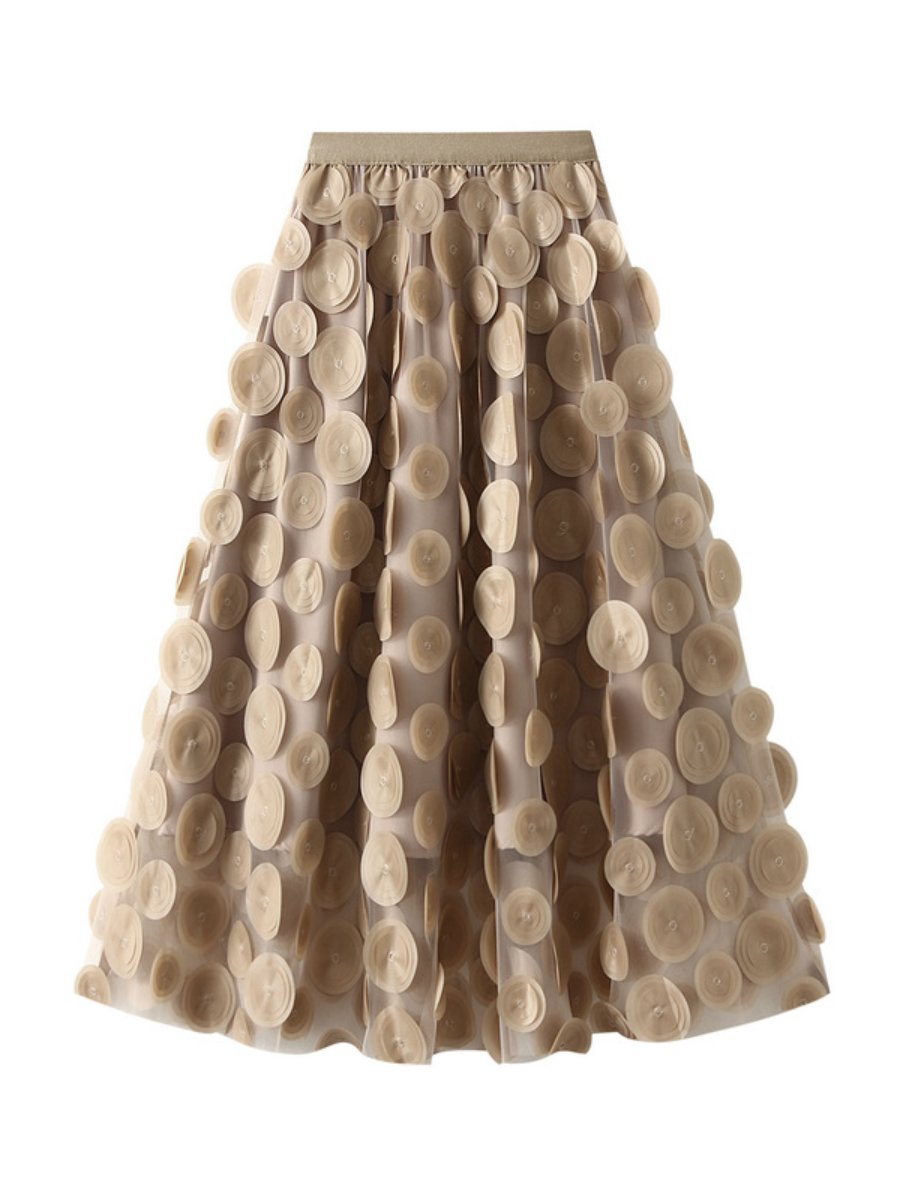 3D Wave Dot Mesh Midi Skirt