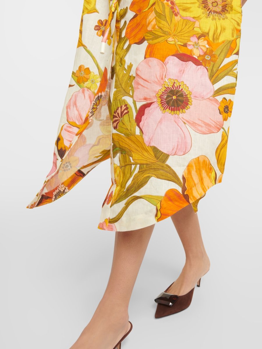 Sunflower Print Linen Shirt Dress