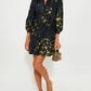 Golden Floral Ruffled Collar Dress