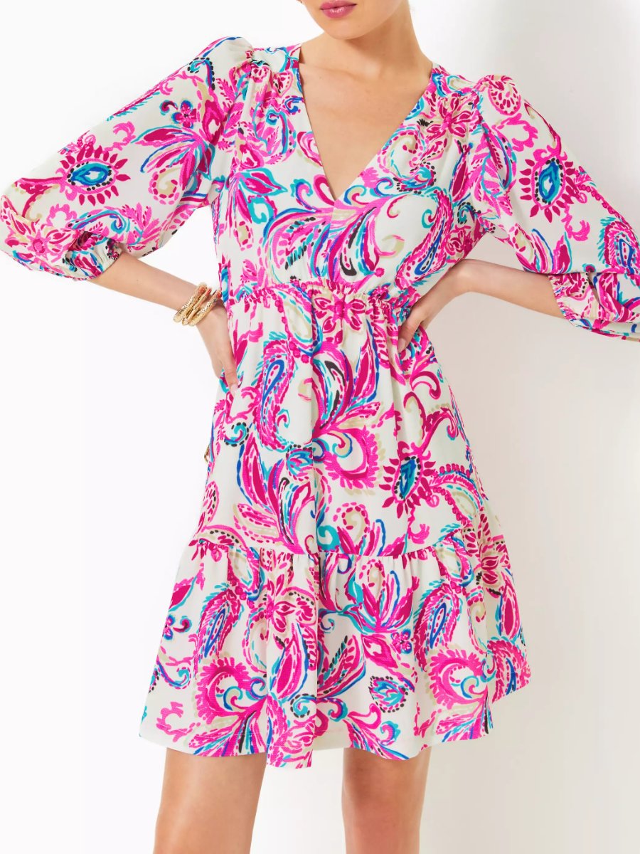 V Neck Printed Dress