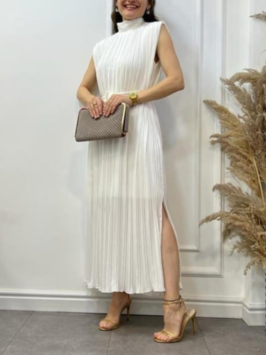 Sleeveless Pleated Chiffon Dress