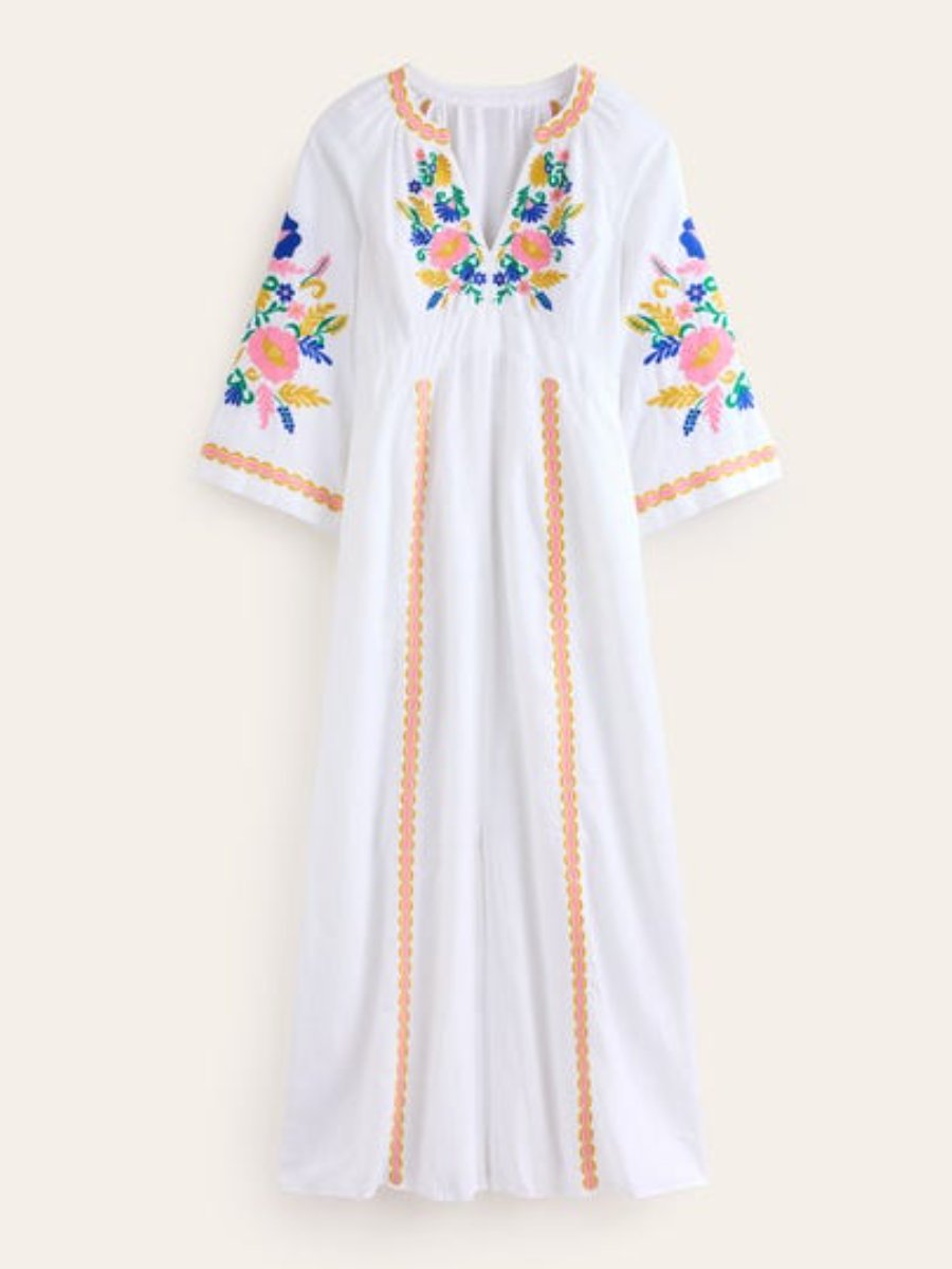 Breathable Linen Embroidered Dress