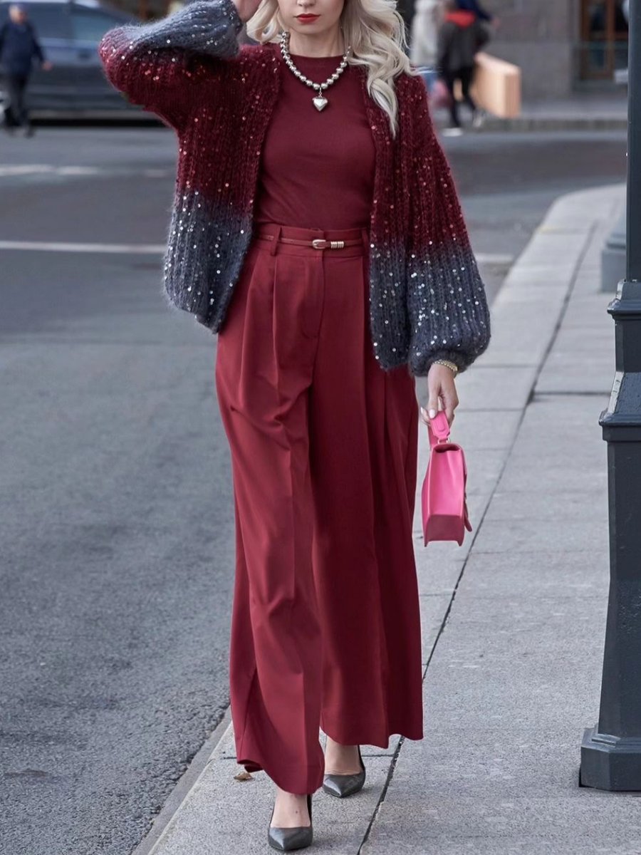 Puff Sleeve Sequined Sweater Cardigan