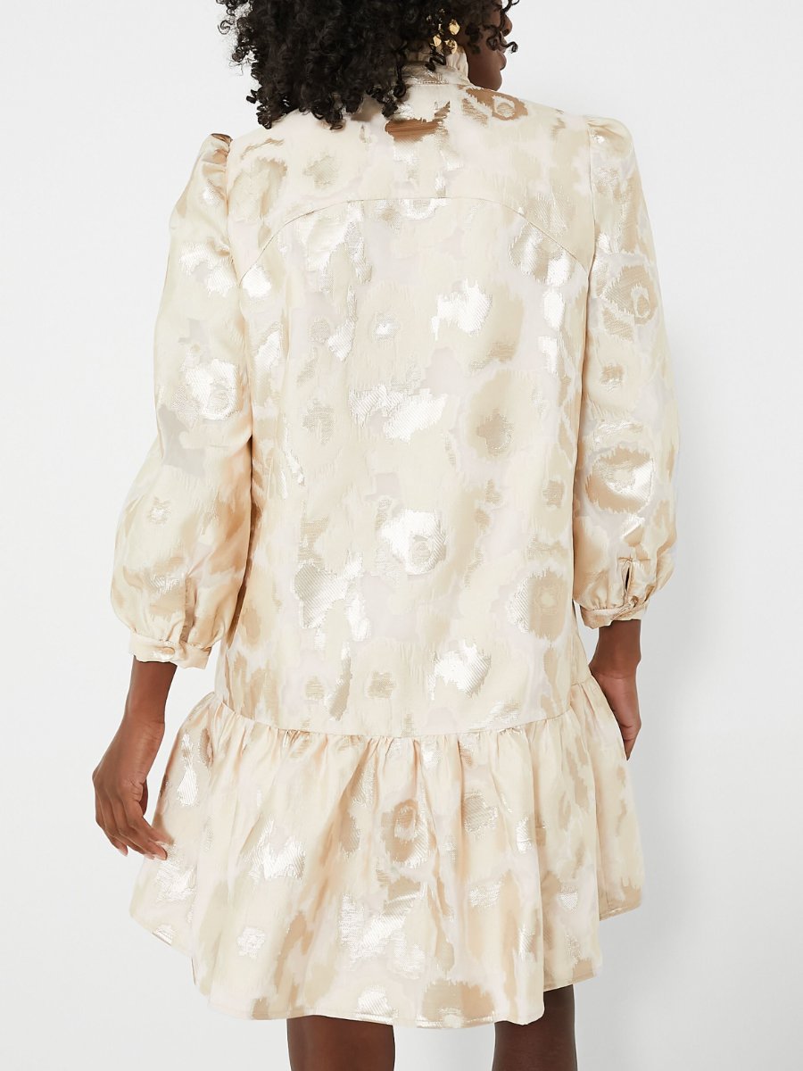 Golden Floral Ruffled Collar Dress