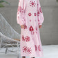 Embroidered Linen Puff Sleeves Dress