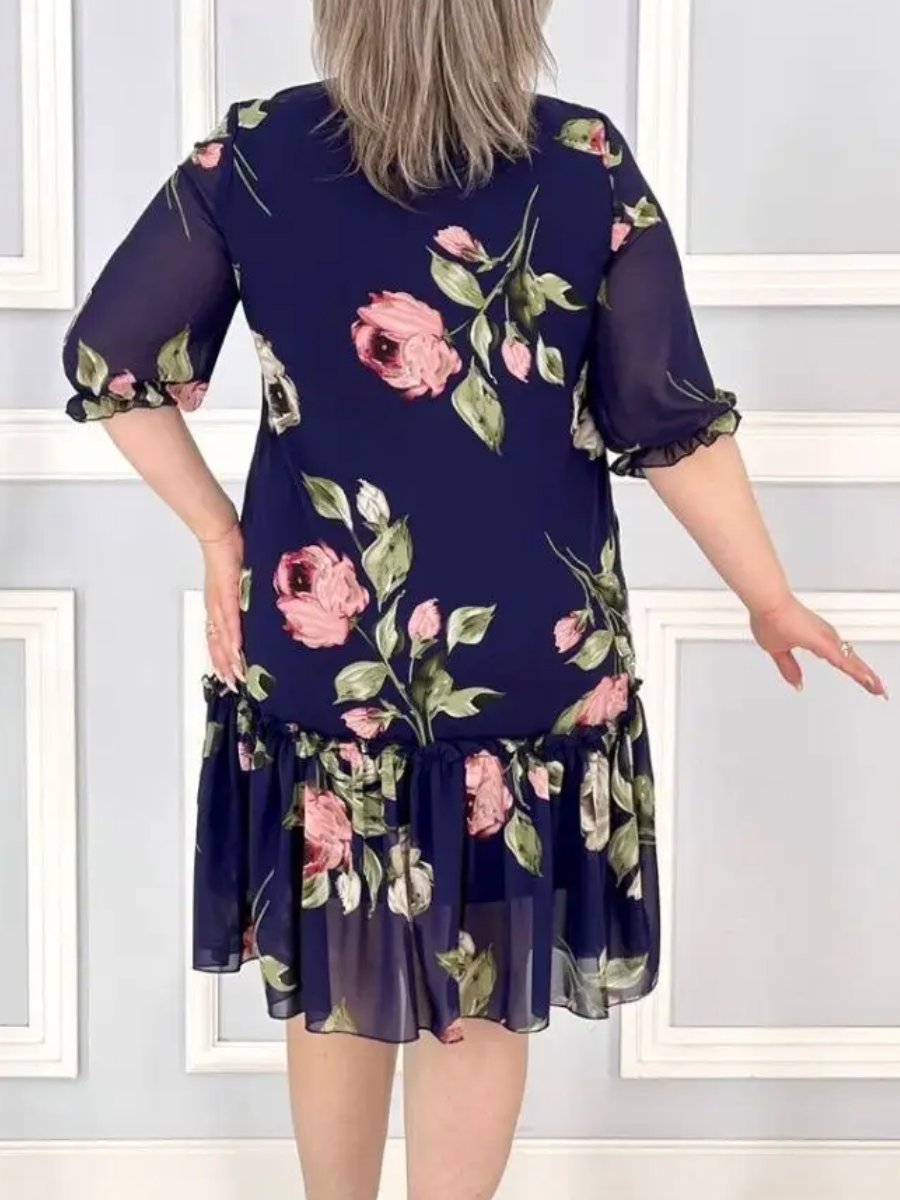 Floral Chiffon Half Sleeve Dress