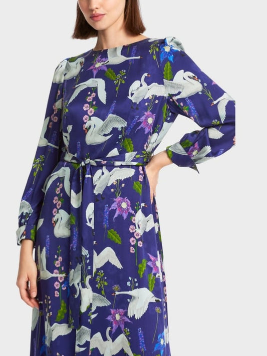 Elegant Silk Printed Swan Dress