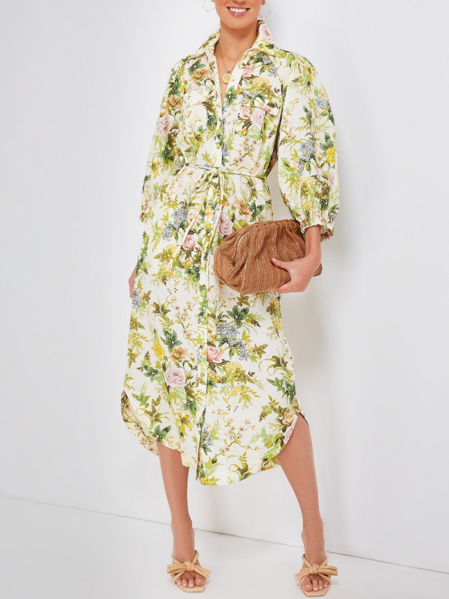 Multi Floral Midi Shirt Dress