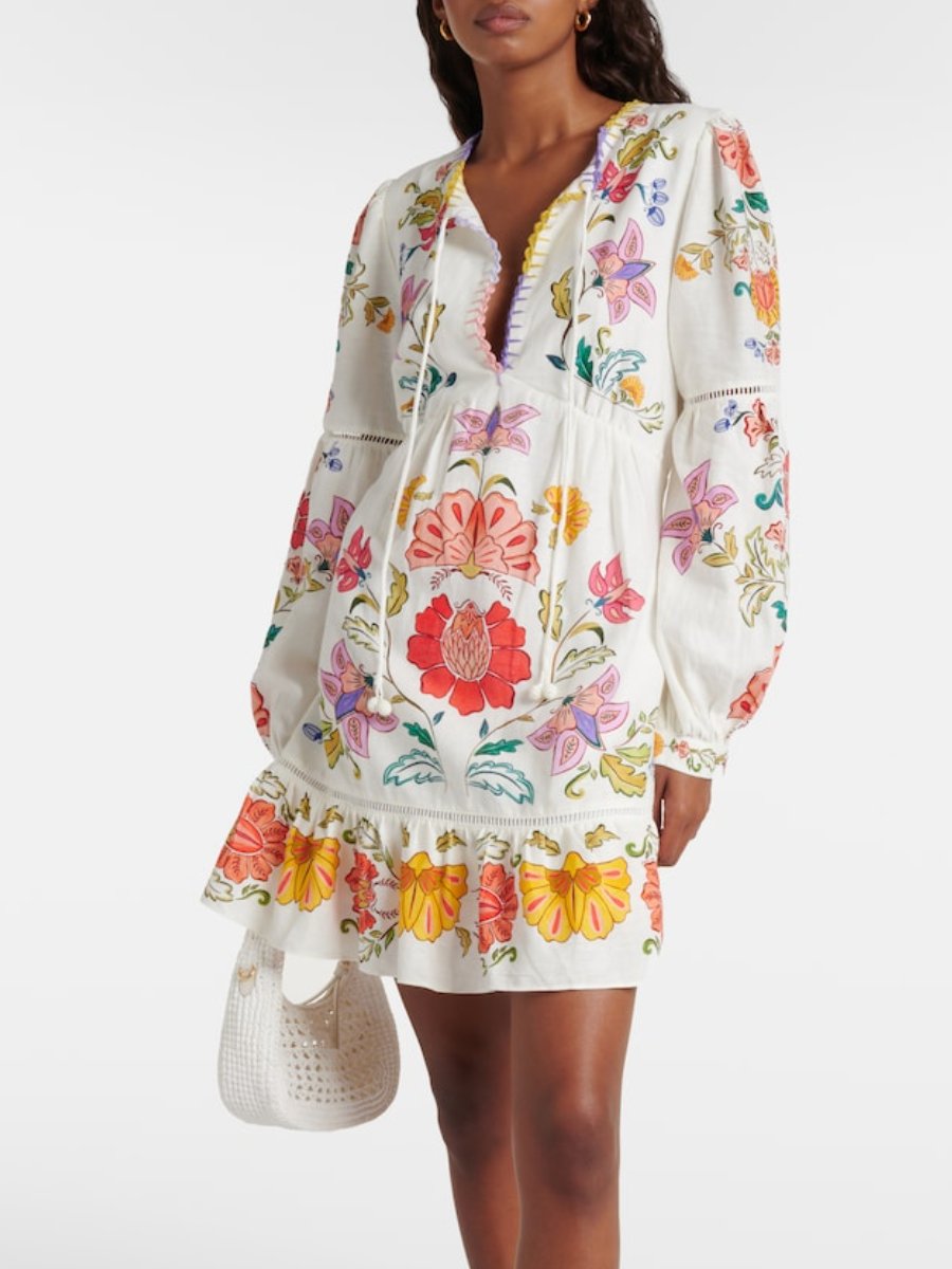 Floral Insects Linen Mini Dress