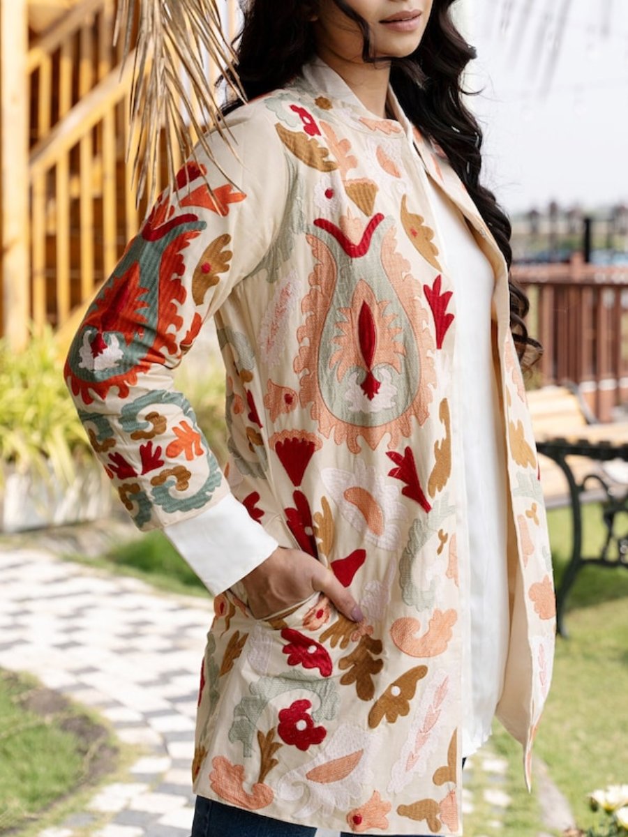 Embroidered & Ethnic Beige Long Coat