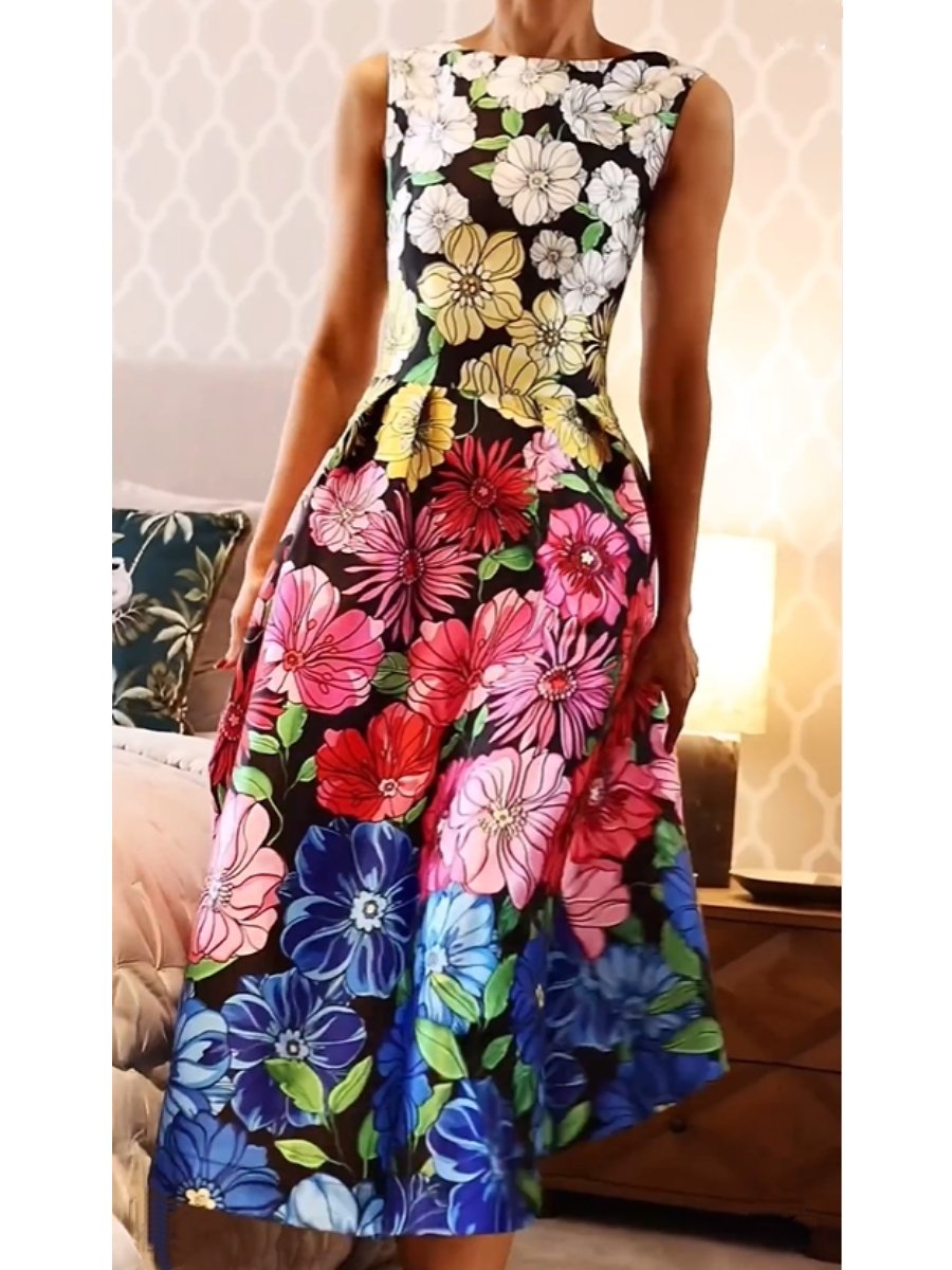 Elegant Colorful Sleeveless Midi Dress