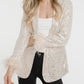 Silver Feather Trim Sequin Blazer