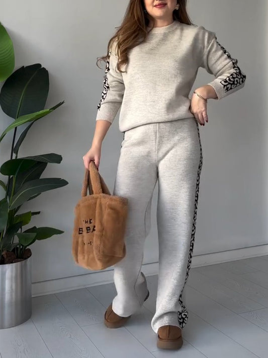 Leopard Print Knitted Two Piece Suit