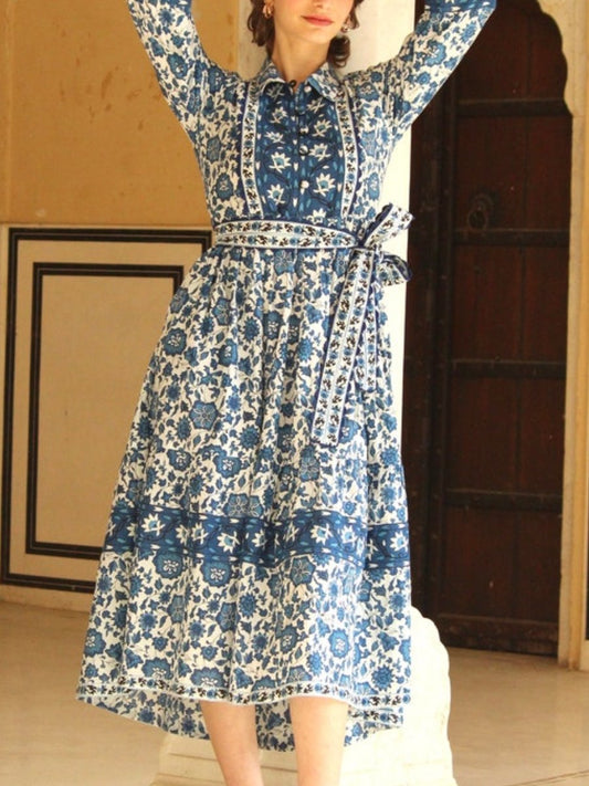 Block Print Floral Cotton Dress