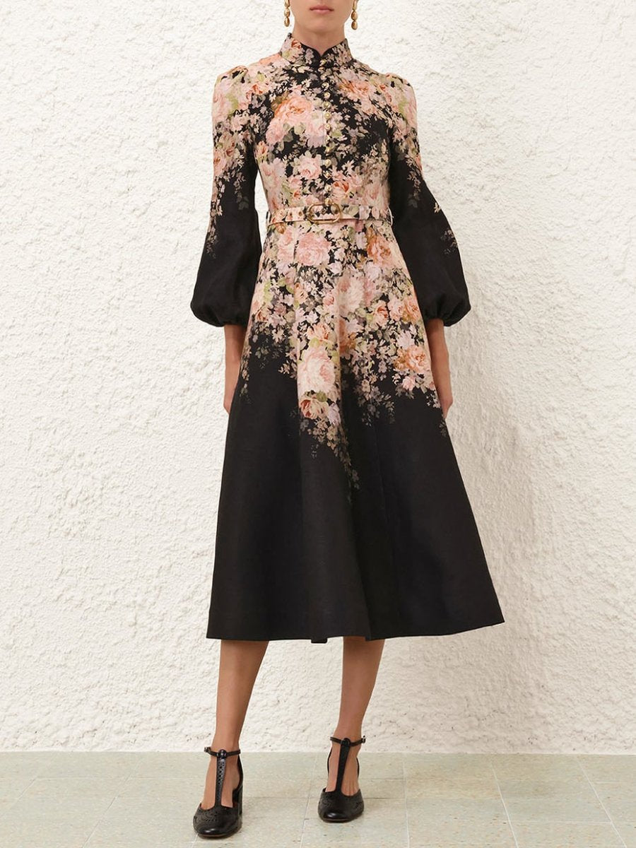 Flower Buttoned Midi Dress