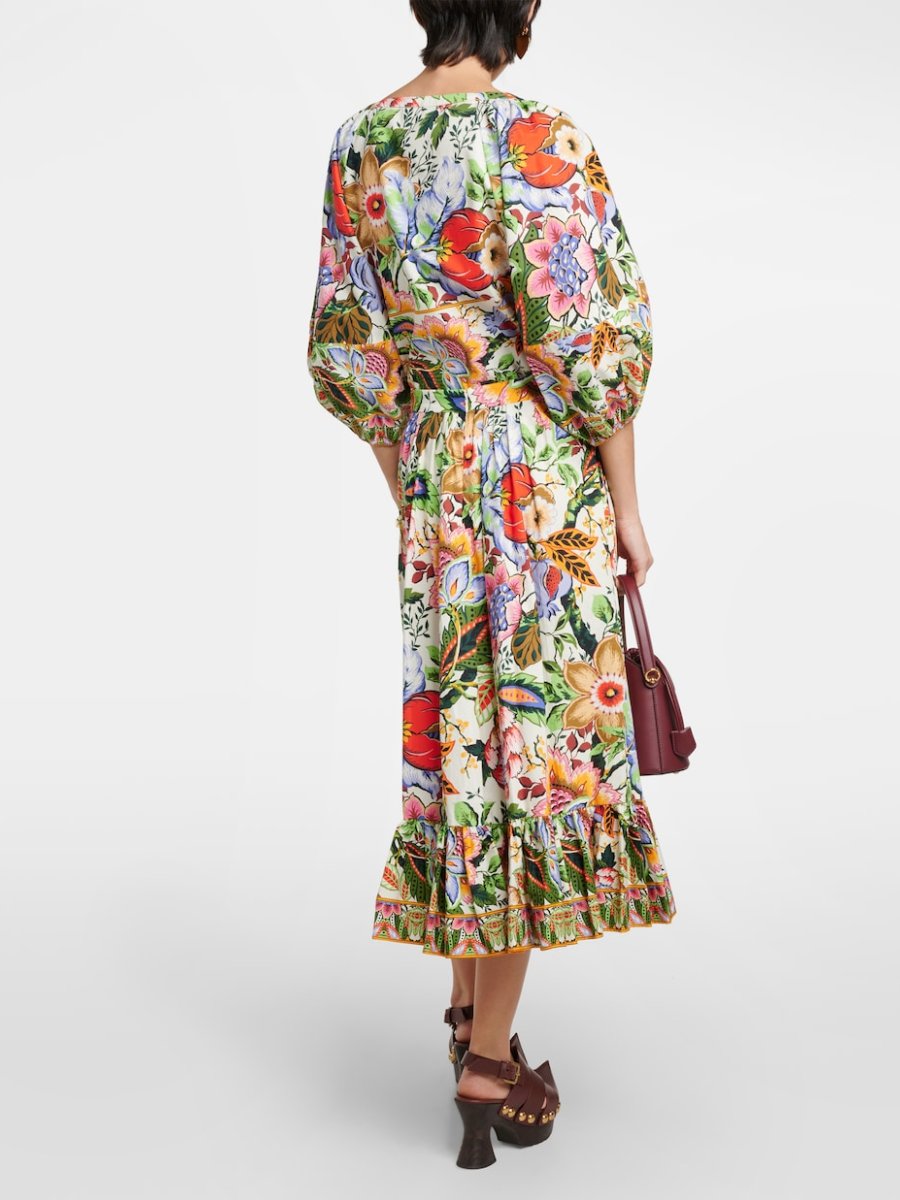 High Rise Floral Cotton Midi Skirt