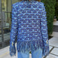 Blue Open Front Fringe Jacket