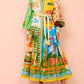 Lantern Sleeve Vacation Printed Dress