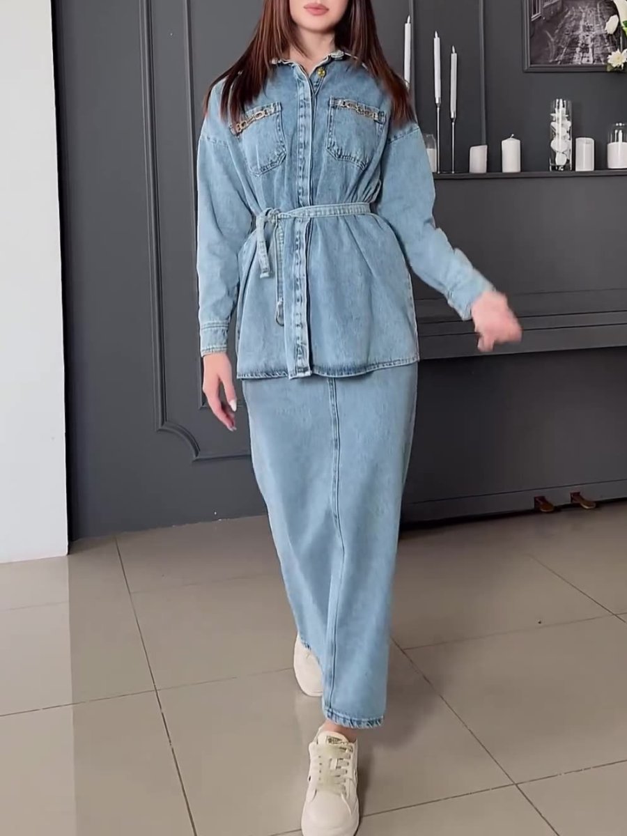 Casual Denim Two Piece Set