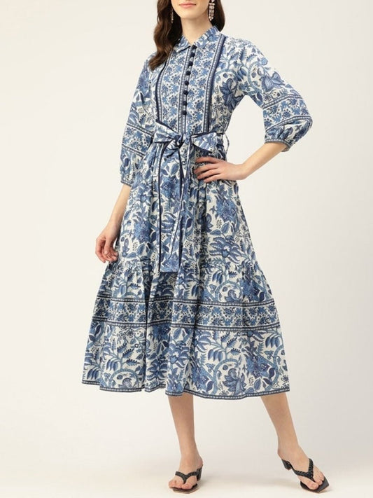 The Elegant Blue Floral Midi Dress