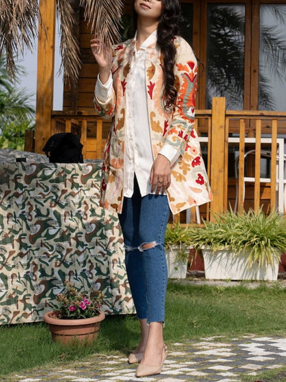 Embroidered & Ethnic Beige Long Coat