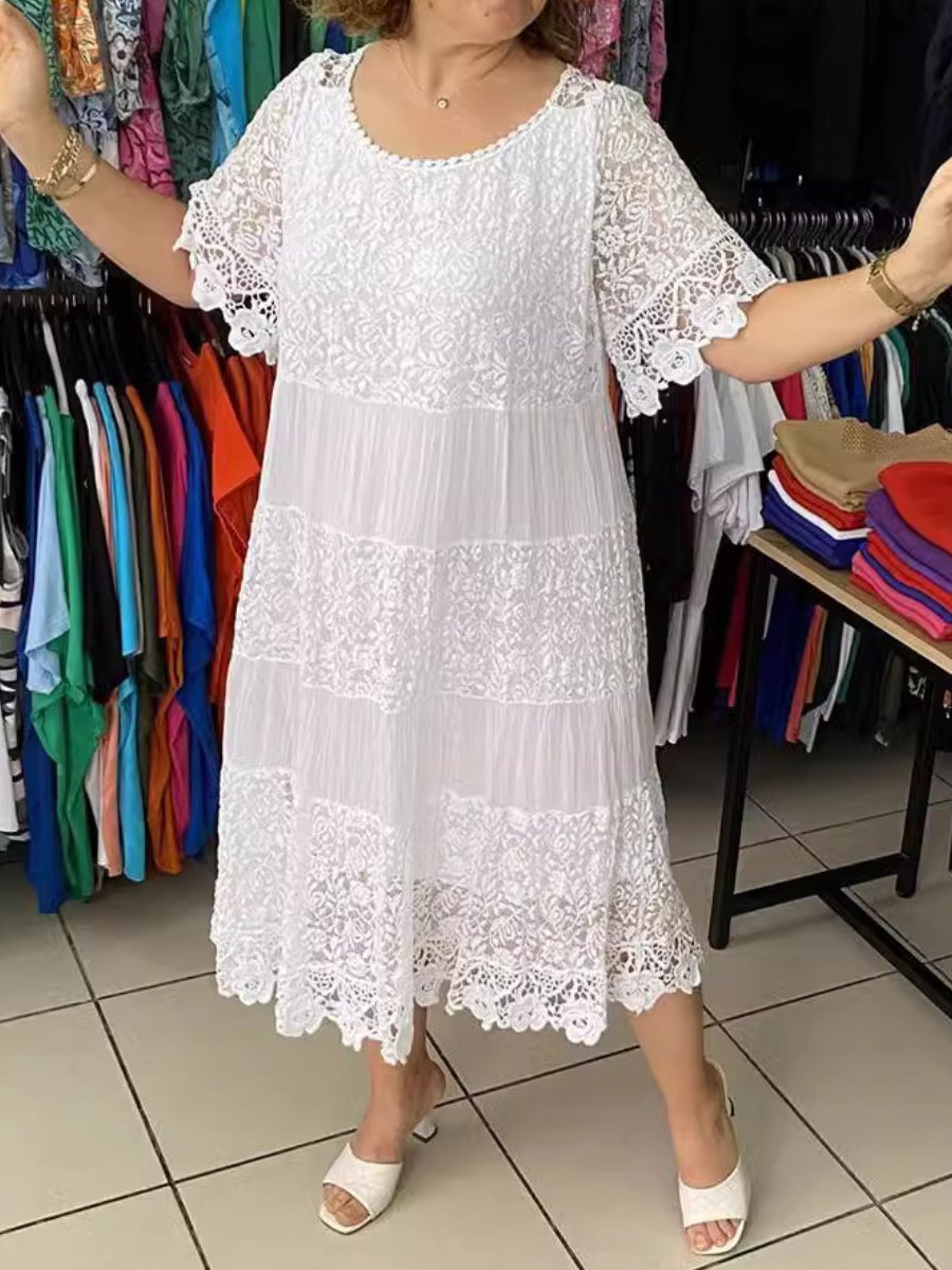 Round Neck Short Sleeve Lace Up Dress