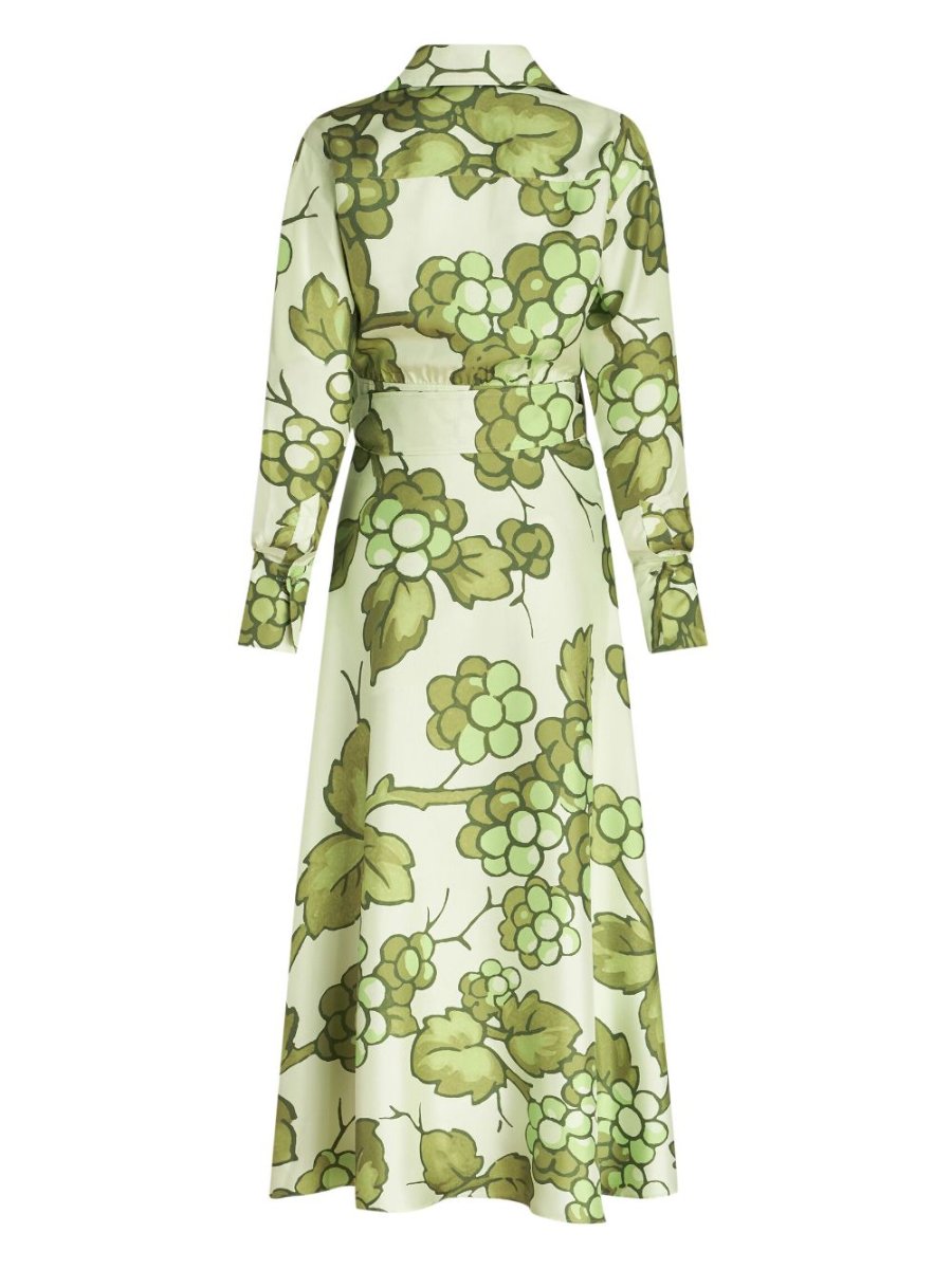 Green Fruit Print Silk Dress