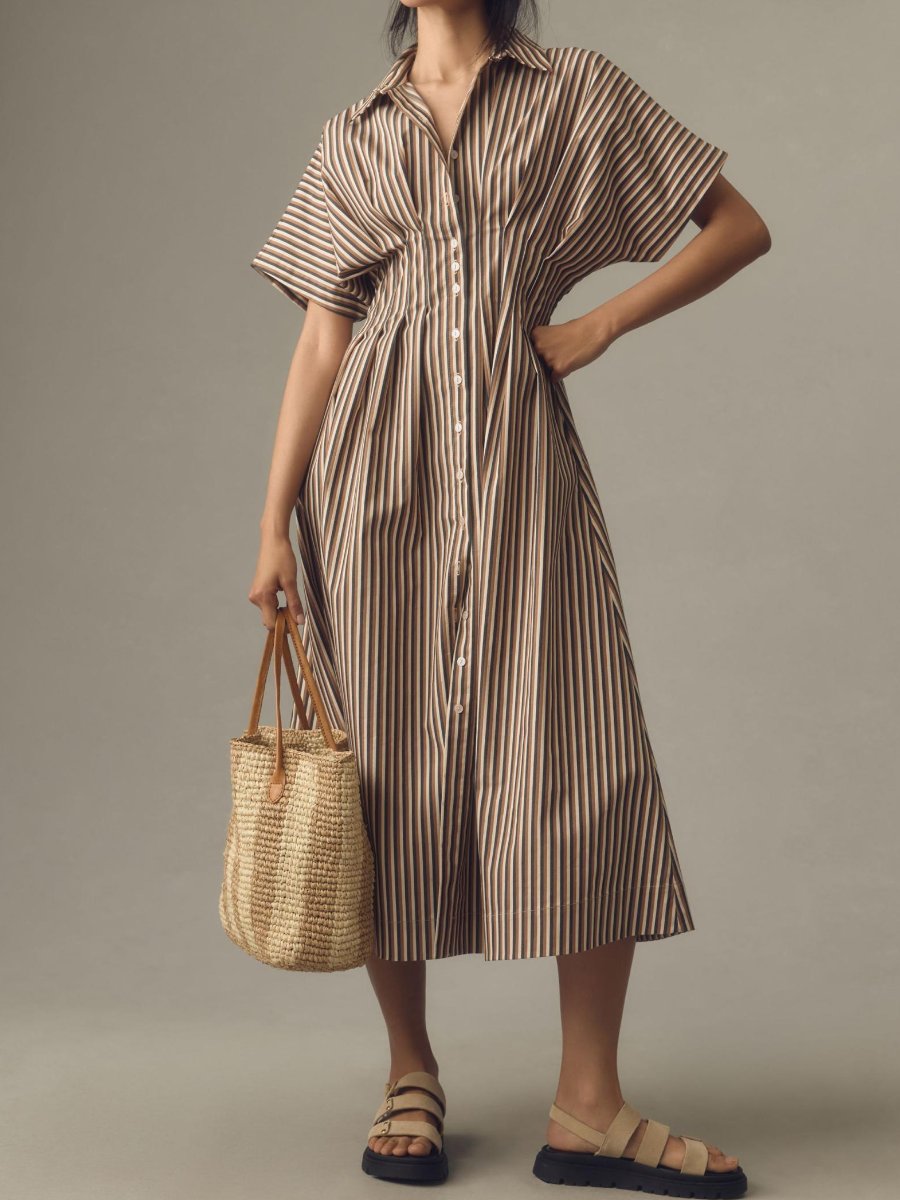 Button-Front Pleated Shirt Dress