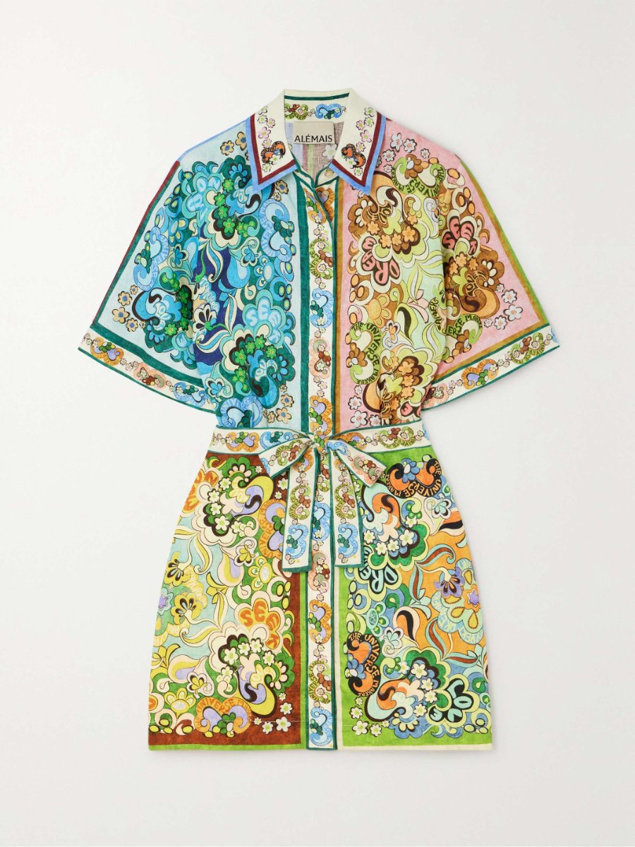 Dreamer Belted Printed Linen Dress