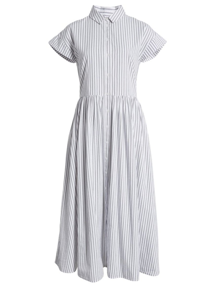 Drop Waist Button Front Cotton Midi Dress