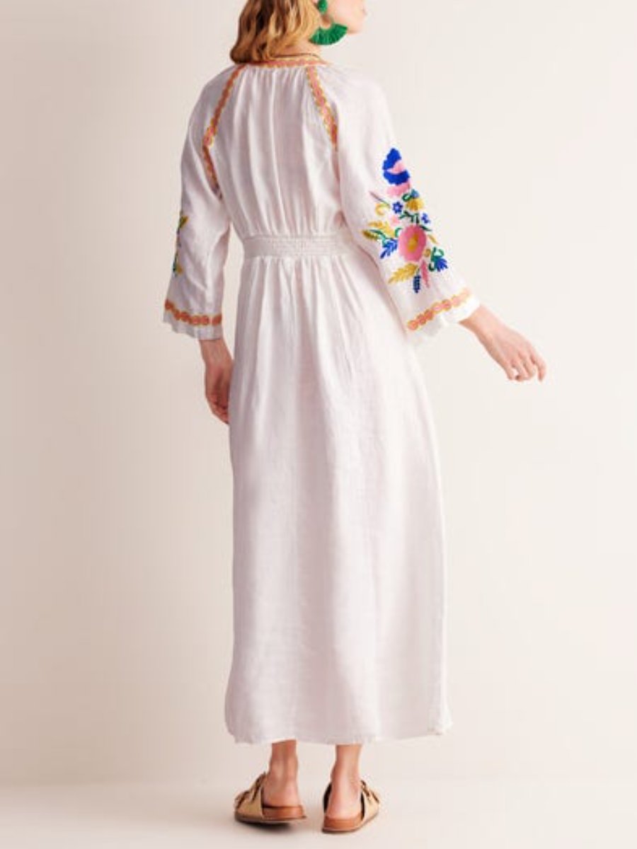 Breathable Linen Embroidered Dress