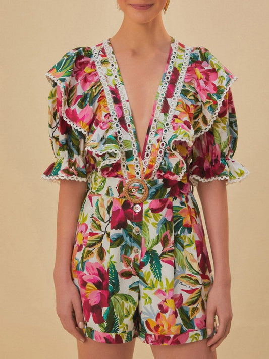 Off-White Painted Flowers Romper