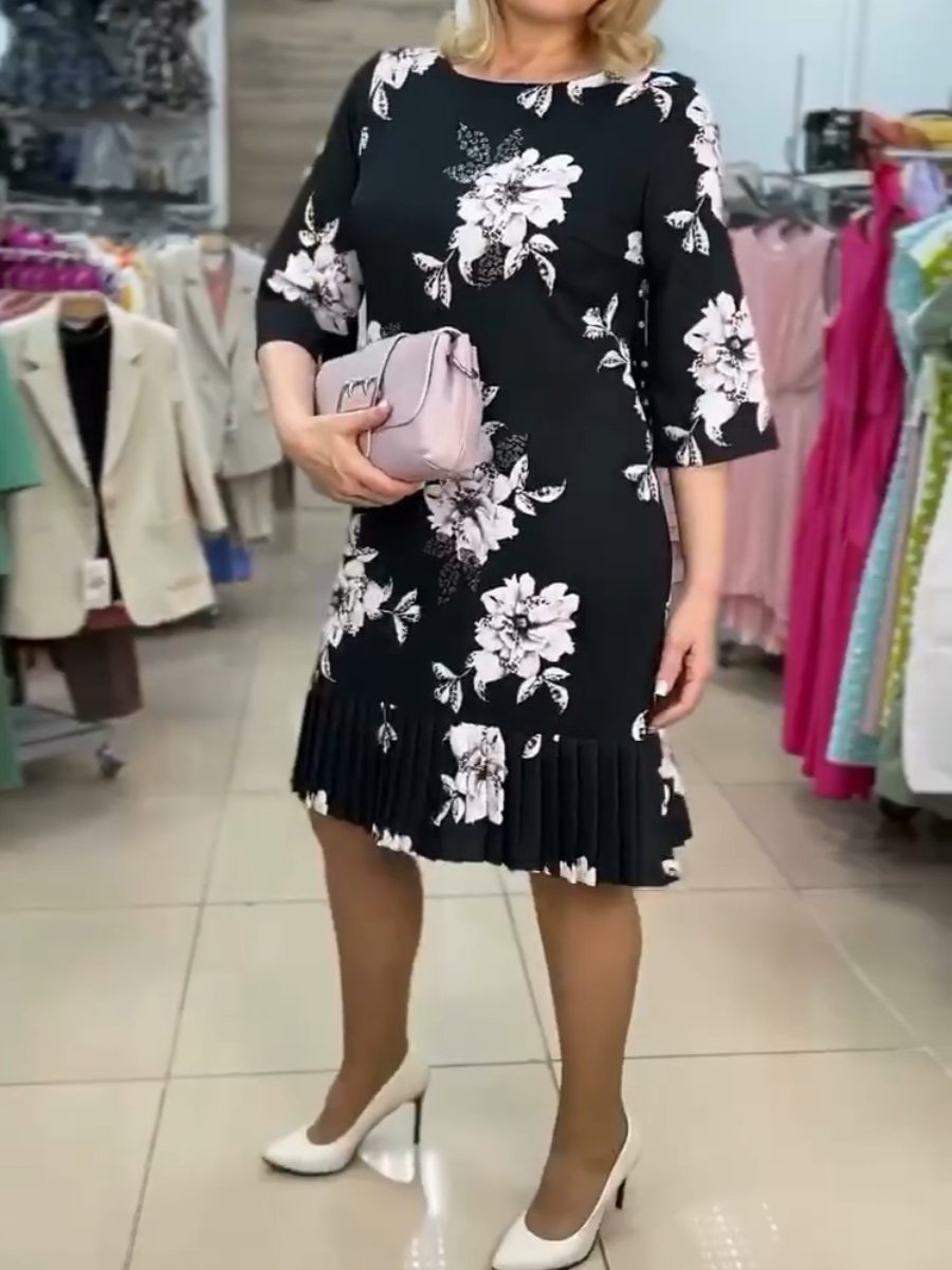 Long Sleeve Floral Pleated Dress🔥Buy 2 Free Shipping🔥