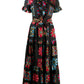 Geometric Print Ruffled Tiered Silk Dress